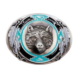 New Men Western Belt Buckle Silver Metal Bear Hunter Western Cowboy Country Side